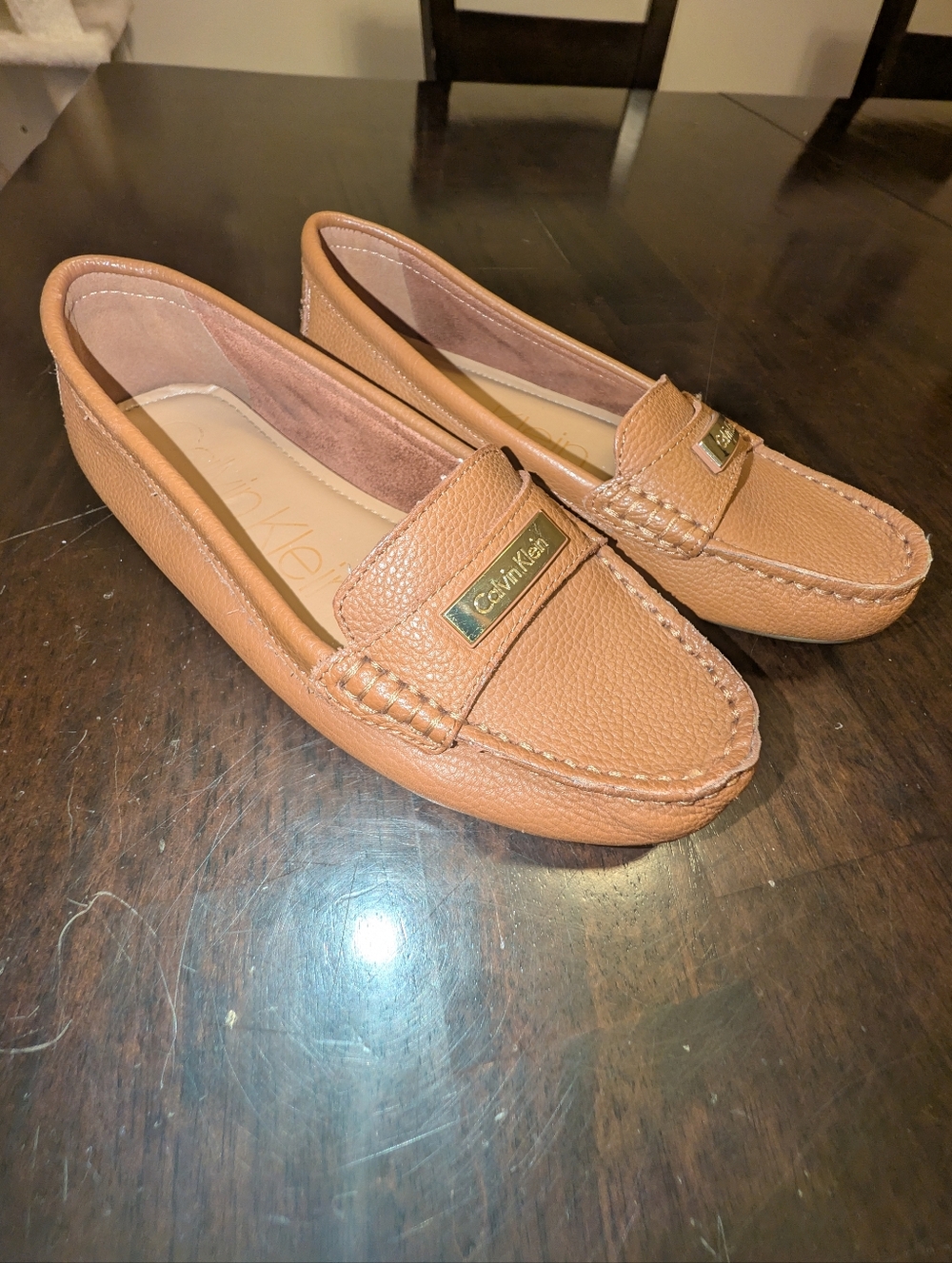 Calvin Klein Women's Tan Leather Moccasin Loafers 8.5 Summer Light